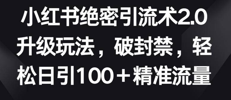 小红书绝密引流术2.0升级玩法，破封禁，轻松日引100+精准流量【揭秘】-瀚洪创业网