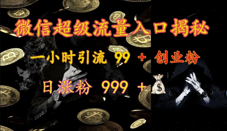 微信超级流量入口揭秘：一小时引流 99 + 创业粉，日涨粉 999 +-瀚洪创业网