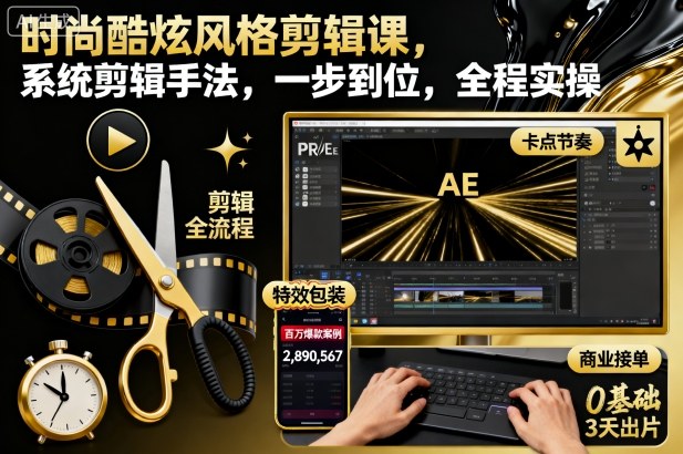 时尚酷炫风格剪辑课，系统剪辑手法，一步到位，全程实操-瀚洪创业网