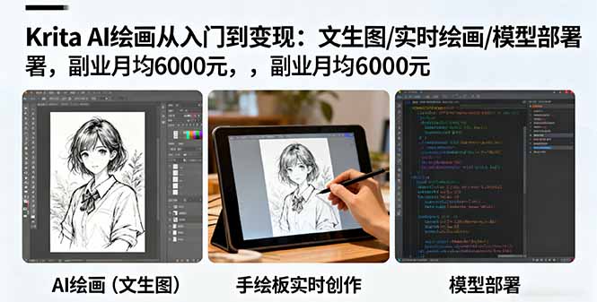 Krita AI绘画从入门到变现：文生图/实时绘画/模型部署，副业月均6000元-瀚洪创业网