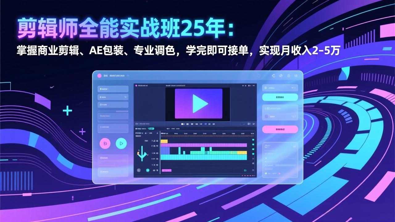 剪辑师全能实战班25年：掌握商业剪辑、AE包装、专业调色，学完即可接单，实现月收入2-5万-瀚洪创业网