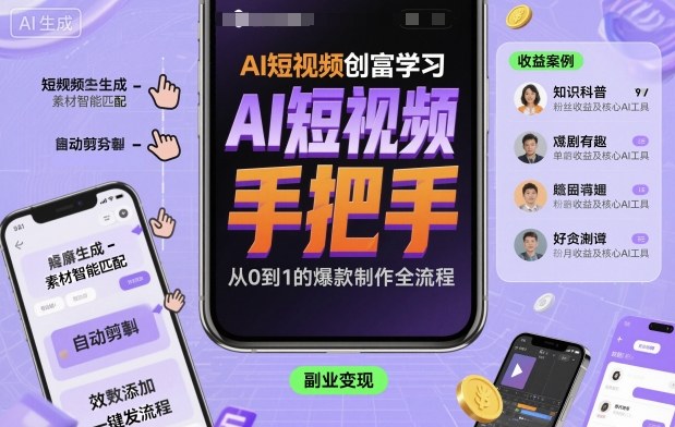 AI短视频创富学习，手把手教会你制作AI短视频-瀚洪创业网