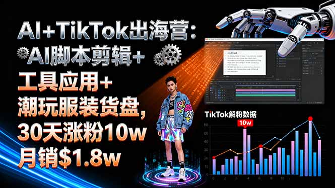 AI+TikTok出海营:AI脚本剪辑+工具应用+潮玩服装货盘,30天涨粉10w月销$1.8w-瀚洪创业网