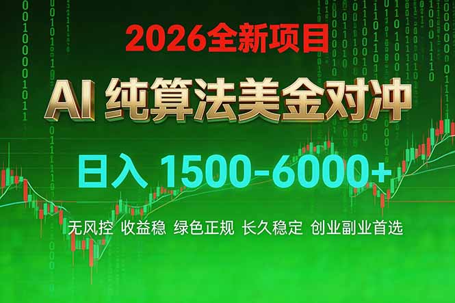 2026 全新美金对冲项目，不套平台赠金，不封号，纯算法对冲，日入 1500-6000+-瀚洪创业网