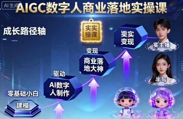 AIGC数字人商业落地实操课，从零基础小白到AI数字人大神-瀚洪创业网