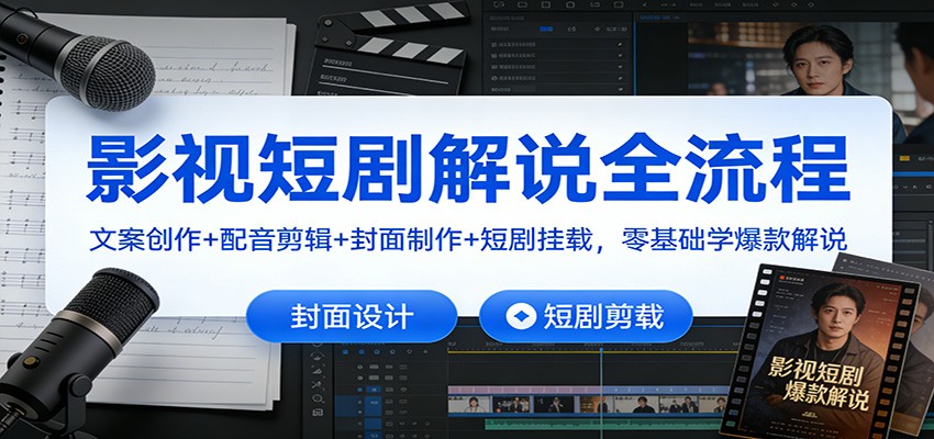 影视短剧解说全流程：文案创作+配音剪辑+封面制作+短剧挂载，零基础学爆款解说-瀚洪创业网