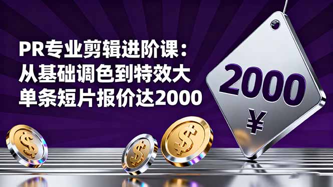 PR专业剪辑进阶课：从基础调色到特效大片的进阶技能，单条短片报价达2000-瀚洪创业网