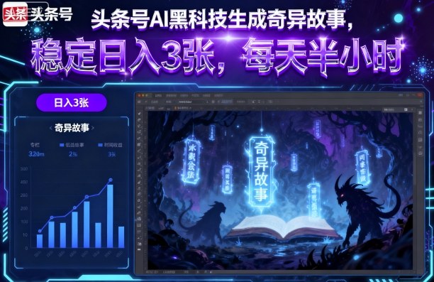 头条号AI黑科技生成奇异故事，稳定日入3张，每天半小时-瀚洪创业网