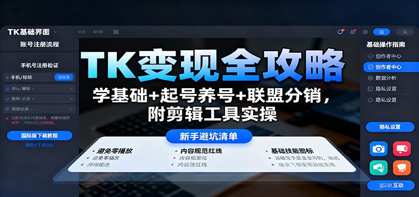 TK变现全攻略：学基础+起号养号+联盟分销，附剪辑工具实操-瀚洪创业网
