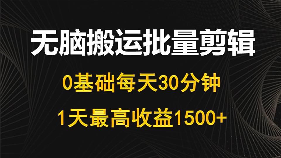 (10008期)每天30分钟，0基础无脑搬运批量剪辑，1天最高收益1500+-瀚洪创业网