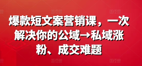 爆款短文案营销课，一次解决你的公域→私域涨粉、成交难题-瀚洪创业网