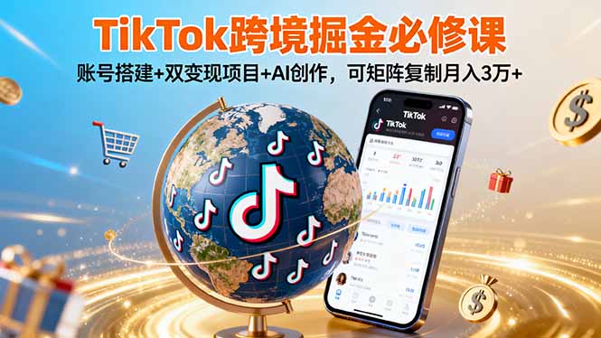 TikTo跨境掘金必修课，账号搭建+双变现项目+AI创作，可矩阵复制月入3万+-瀚洪创业网