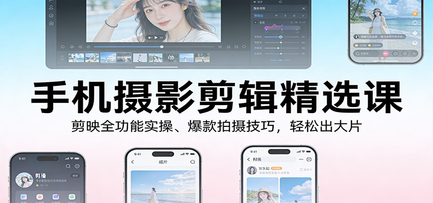 手机摄影剪辑精选课：剪映全功能实操、爆款拍摄技巧，轻松出大片-瀚洪创业网