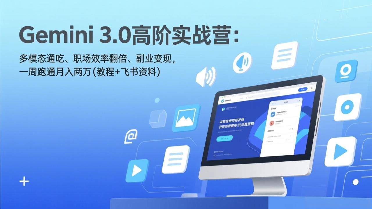 Gemini 3.0高阶实战营：多模态通吃、职场效率翻倍、副业变现，一周跑通月入两万(教程+飞书资料-瀚洪创业网