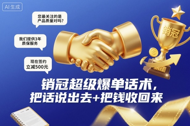 销冠超级爆单话术，把话说出去+把钱收回来-瀚洪创业网