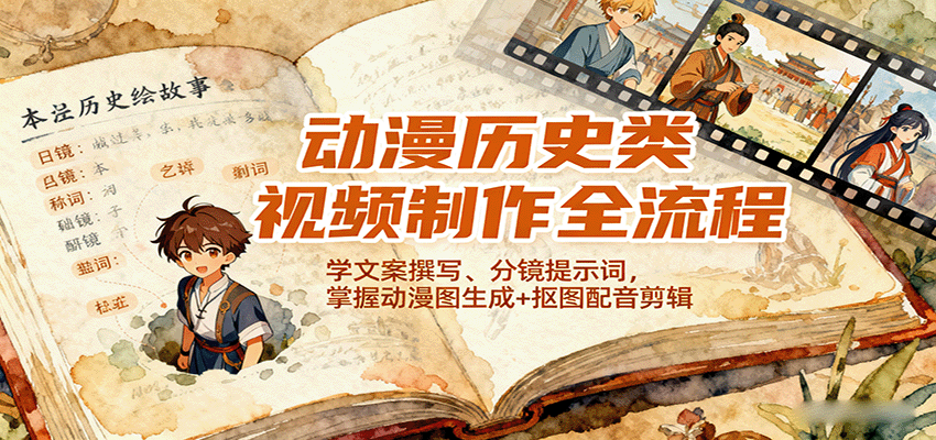 动漫历史类视频制作全流程，学文案撰写、分镜提示词，掌握动漫图生成+抠图配音剪辑-瀚洪创业网