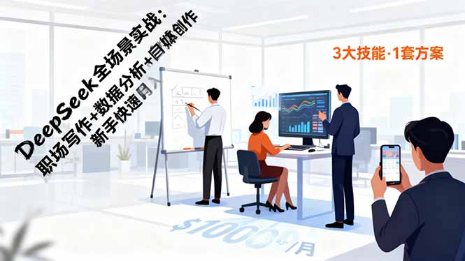 DeepSeek全场景实战：职场写作+数据分析+自媒体创作，新手快速月入过万-瀚洪创业网