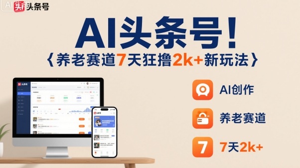 AI头条号，7天狂撸2k+，做养老赛道，新风口新玩法-瀚洪创业网