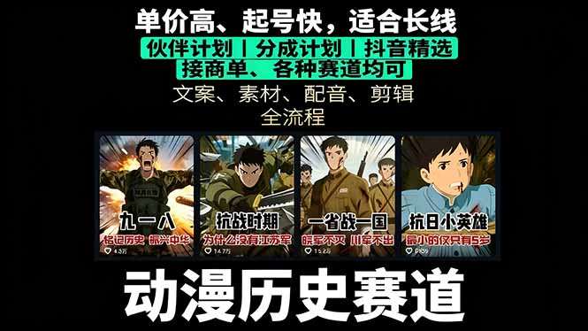 历史动漫赛道撸分成：起号、文案、素材、配音、剪辑，单视频收益破万-瀚洪创业网