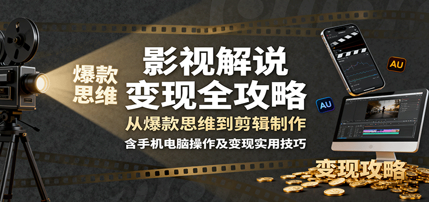 影视解说变现全攻略：从爆款思维到剪辑制作，含手机电脑操作及变现实用技巧-瀚洪创业网