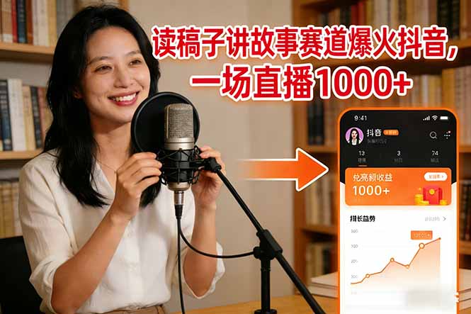 读稿子讲故事赛道爆火抖音，一场直播日入1000+-瀚洪创业网