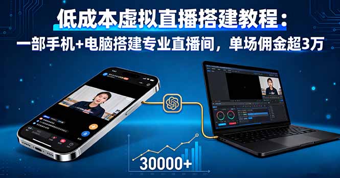 低成本虚拟直播搭建教程：一部手机+电脑搭建专业直播间，单场佣金超3万-瀚洪创业网