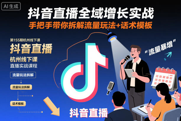抖音直播全域增长实战第155期杭州线下课，手把手带你拆解流量玩法+话术模板-瀚洪创业网