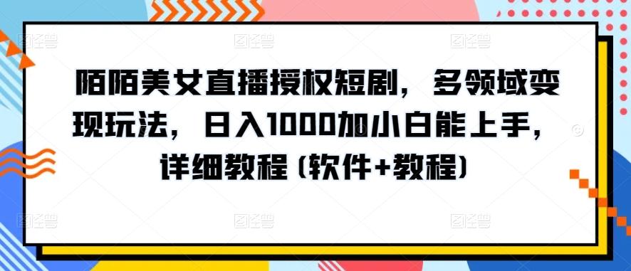 陌陌美女直播授权短剧，多领域变现玩法，日入1000加小白能上手，详细教程(软件+教程)【揭秘】-瀚洪创业网
