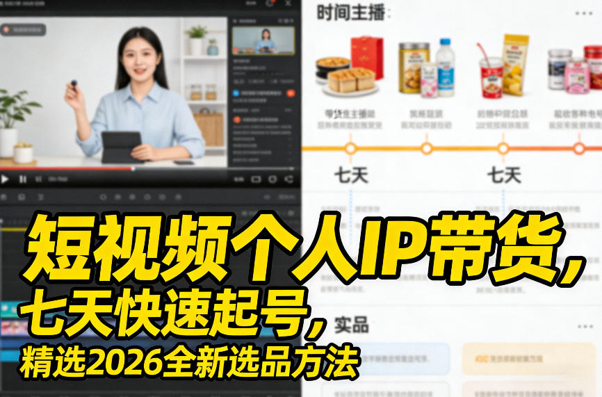 短视频个人IP带货，七天快速起号，精选2026全新选品方法-瀚洪创业网