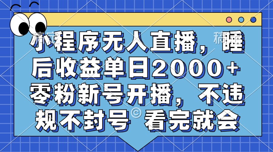 小程序无人直播，睡后收益单日2000+ 零粉新号开播，不违规不封号 看完就会-瀚洪创业网