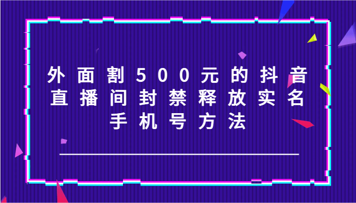 外面割500元的抖音直播间封禁释放实名/手机号方法！-瀚洪创业网