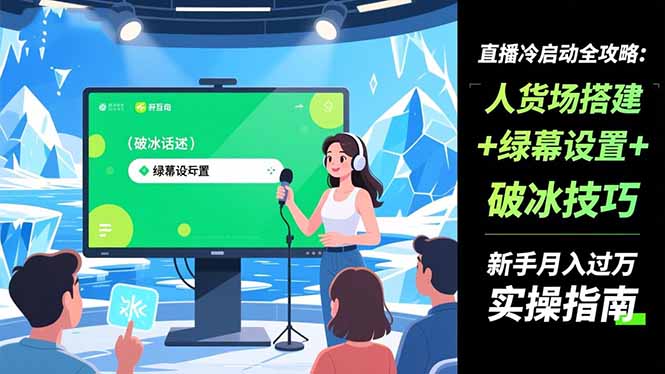 直播冷启动全攻略:人货场搭建+绿幕设置+破冰技巧，新手月入过万实操指南-瀚洪创业网