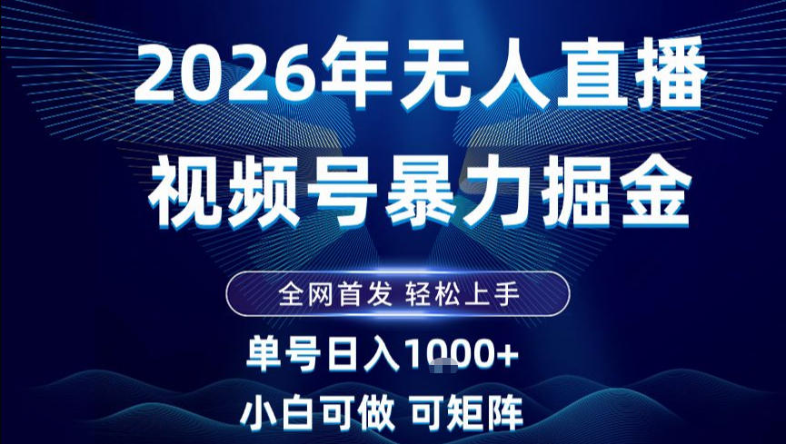 2026最新视频号无人直播掘金，全网首发，小白可以玩，长期稳定日入1k+【揭秘】-瀚洪创业网
