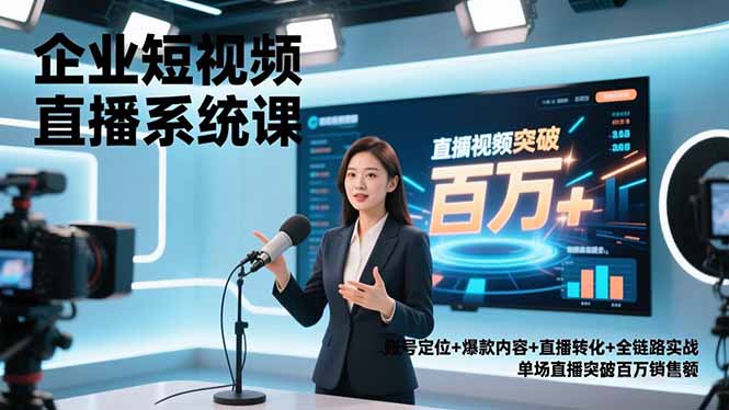 企业短视频直播系统课，账号定位+爆款内容+直播转化+全链路实战，单场直播突破百万销售额-瀚洪创业网