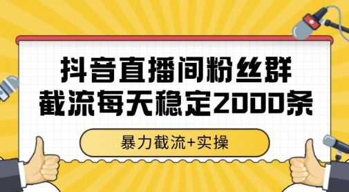 抖音直播间粉丝群暴力截流，一台电脑每天稳定2000条数据，暴力截流+实操 【揭秘】-瀚洪创业网