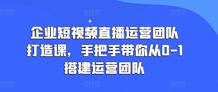 企业短视频直播运营团队打造课，手把手带你从0-1搭建运营团队-瀚洪创业网