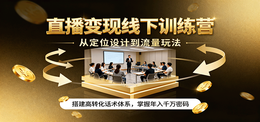 直播变现线下训练营，从定位设计到流量玩法，搭建高转化话术体系，掌握年入千万密码-瀚洪创业网