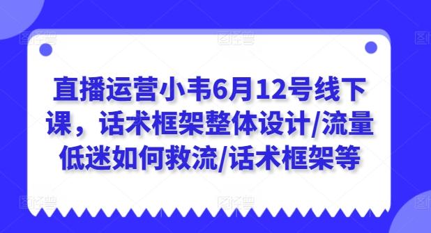 直播运营小韦6月12号线下课，话术框架整体设计/流量低迷如何救流/话术框架等-瀚洪创业网