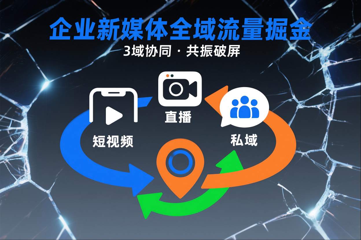 短视频全域商业模式，企业新媒体全域流量掘金，3域协同，共振破屏，短视频-直播-私域-地域-瀚洪创业网