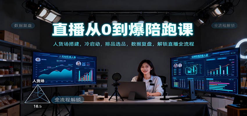 直播从0到爆陪跑课：人货场搭建，冷启动，排品选品，数据复盘，解锁直播全流程-瀚洪创业网