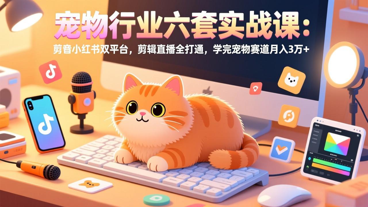 宠物行业六套实战课：抖音小红书双平台，剪辑直播全打通，学完宠物赛道月入3万+-瀚洪创业网