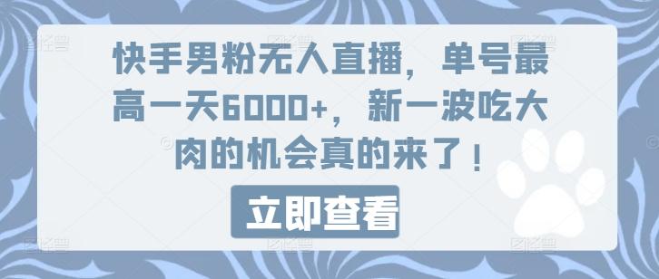 快手男粉无人直播，单号最高一天6000+，新一波吃大肉的机会真的来了-瀚洪创业网