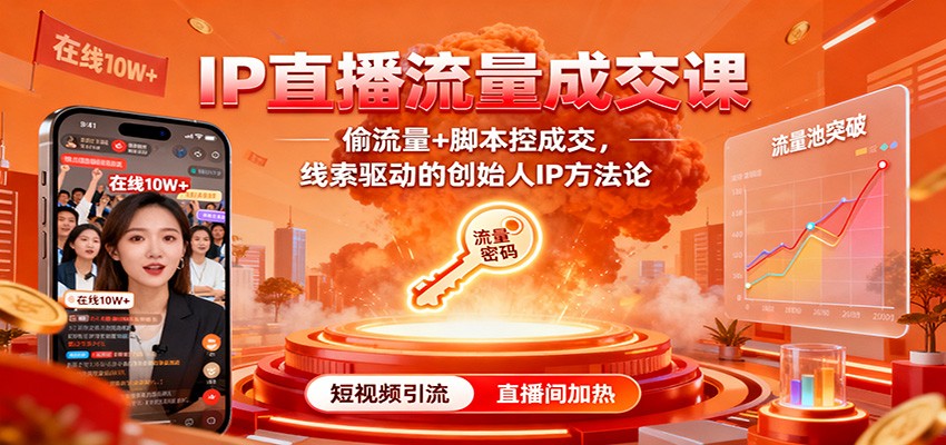 IP直播流量成交课：偷流量+脚本控成交，线索驱动的创始人IP方法论-瀚洪创业网