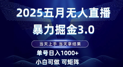 2025五月无人直播暴力掘金3.0，当天上手，当天拿结果，单号日入1k+小白可做可矩阵【揭秘】-瀚洪创业网