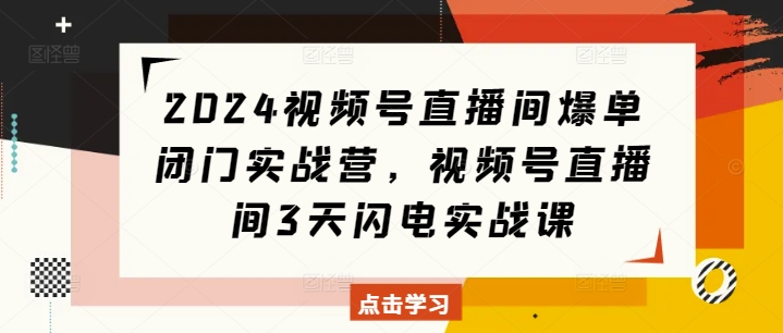 2024视频号直播间爆单闭门实战营，视频号直播间3天闪电实战课-瀚洪创业网