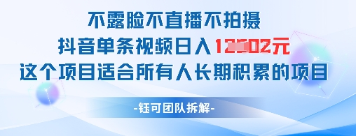不露脸不直播不拍摄抖音单条视频日入1k+这个项目适合所有人长期积累的项目-瀚洪创业网
