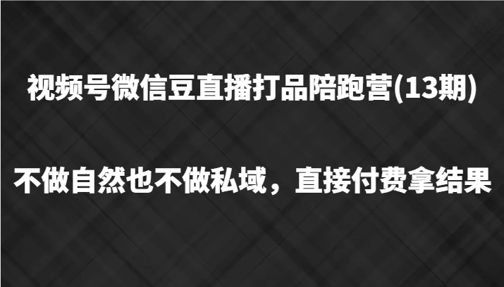 视频号微信豆直播打品陪跑(13期)，不做不自然流不做私域，直接付费拿结果-瀚洪创业网