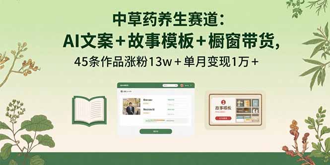 中草药养生赛道：AI文案+故事模板+橱带货，45条作品涨粉13w+单月变现1万+-瀚洪创业网