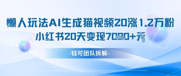 懒人玩法AI生成猫咪图片视频，20涨1.2W万粉，小红书商单20天变现7k-瀚洪创业网