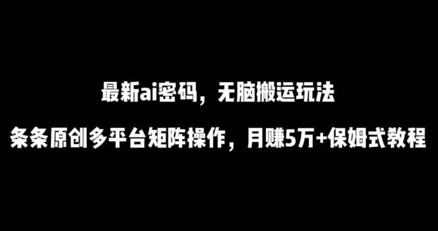 最新ai流量密码，傻瓜式搬运玩法，条条原创，多平台矩阵操作，月赚5万+保姆式教程【揭秘】-瀚洪创业网